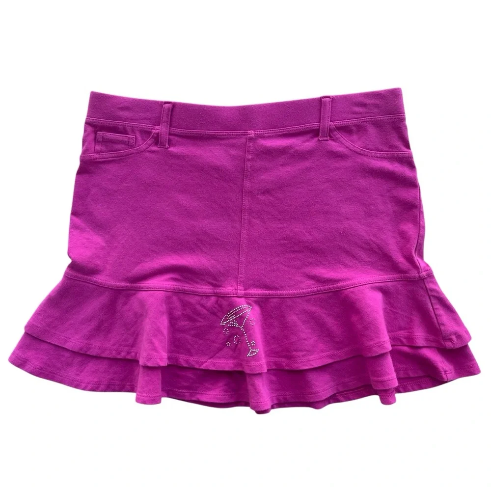 Thalia Sodi Girl 14/16 Pink Rhinestone Star Martini Glass Flounce Mini Skirt Y2K